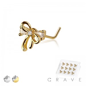 12PCS OF MULTI CZ RIBBON 316L SURGICAL STEEL L-SHAPE NOSE BOX